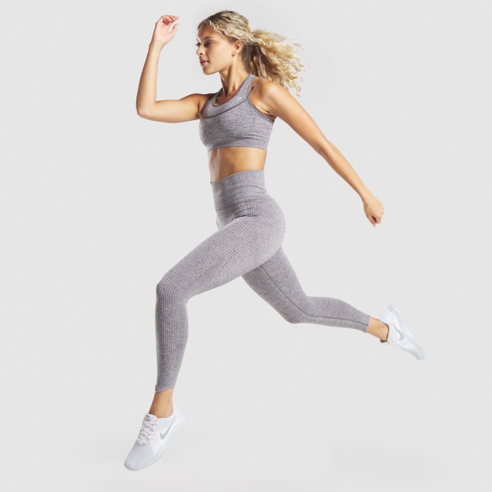 Gymshark Vital Rise Seamless Set | Leggings & Sports Bra | SMOKEY GREY MARL | S